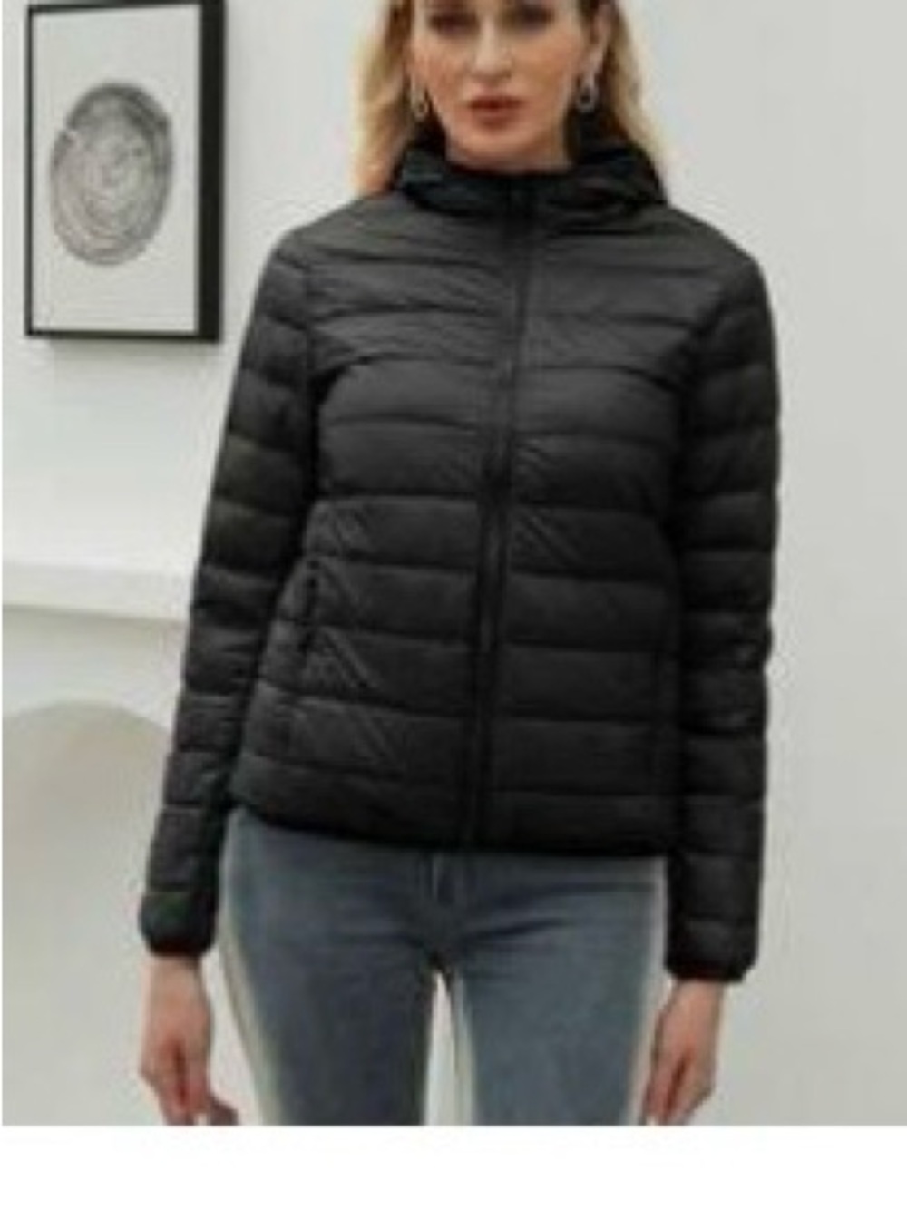 Women's Black Packable Quilted Jacket with Hood